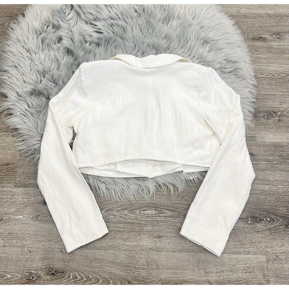 Free People Coco Cropped Blazer White Linen Blend One Button SZ. L- NWT $148.00 - Picture 4 of 4